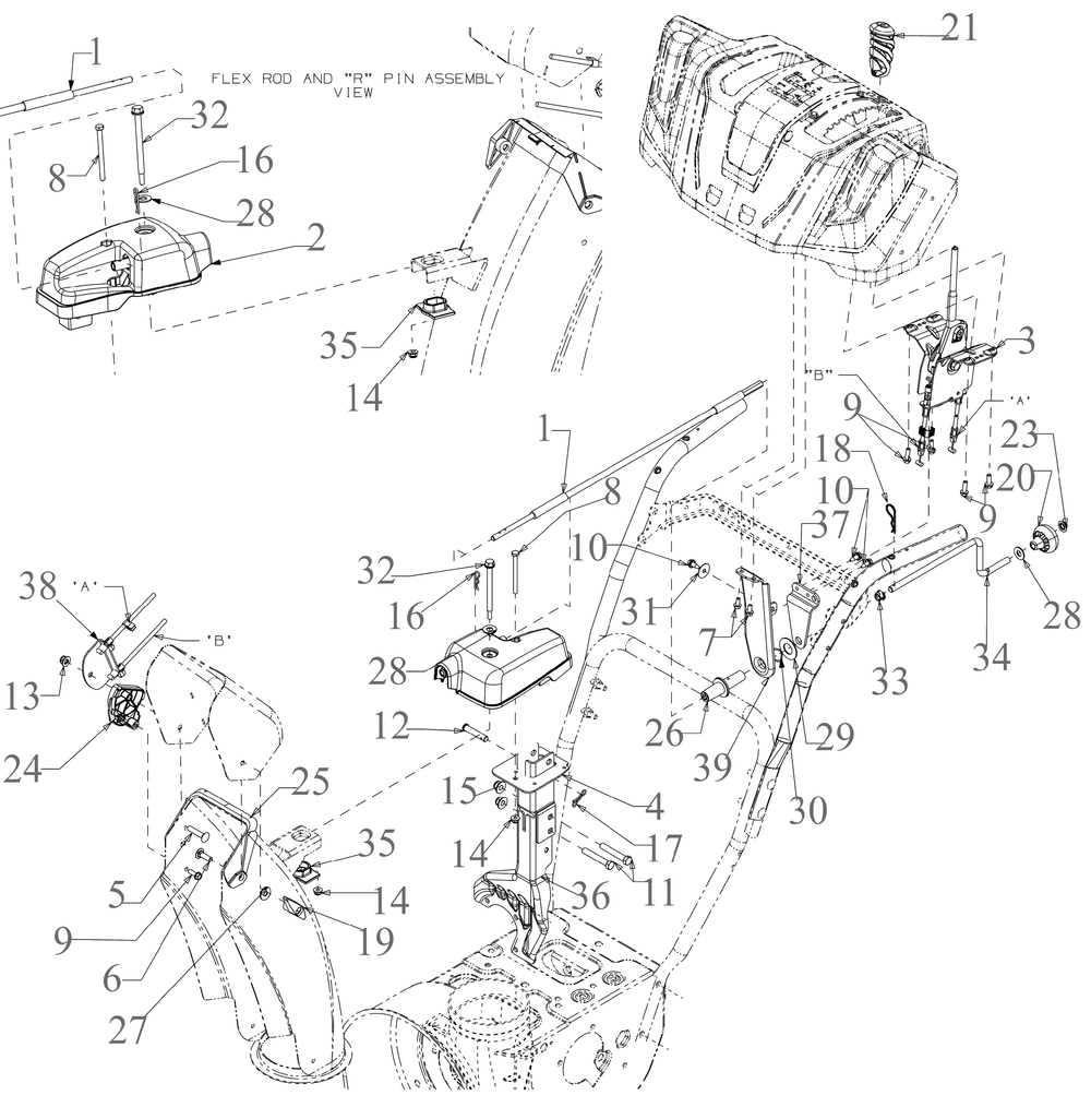 Chute Controls Diagram and Parts List for 3X26-INCH (31AH5JVAB56)(2023) Cub Cadet Snow Blower